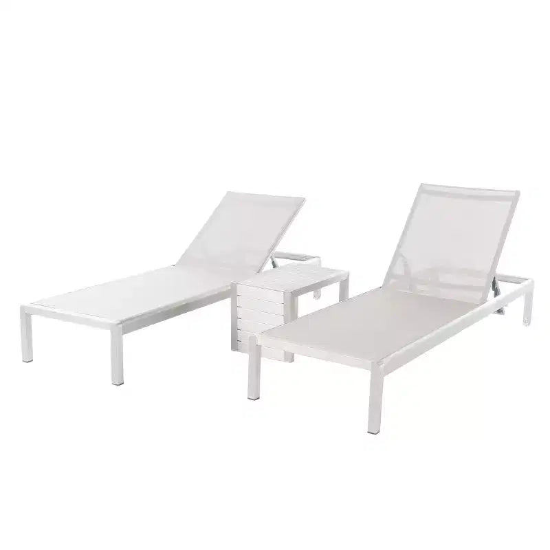 Cape Coral – Ensemble 3 pièces pour patio, chaises longues en filet avec table d'appoint en aluminium – Gris – Christopher Knight Home : Sièges extérieurs résistants aux UV et aux intempéries