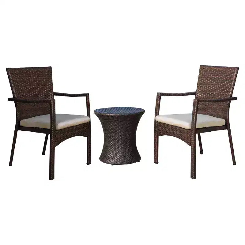 Ensemble de 3 chaises de patio en osier tout temps Corsica - Marron - Christopher Knight Home : Sièges d'extérieur avec table d'appoint
