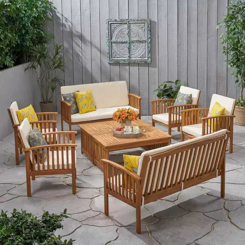 Carolina 8pc Acacia Patio Set - Brown Patina/Cream - Christopher Knight Home