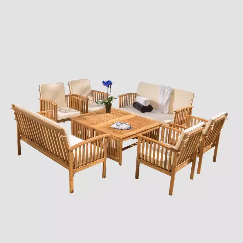 Ensemble de patio Carolina 8 pièces en acacia – Patine marron/crème – Christopher Knight Home