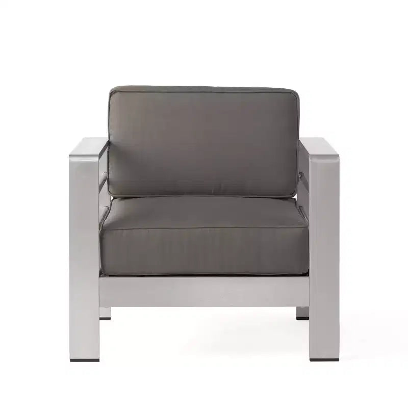Ensemble de causeuse de patio 4 pièces en fonte d'aluminium Cape Coral avec coussins - Argent - Christopher Knight Home : Design moderne, résistant à l'eau