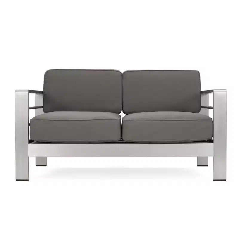 Ensemble de causeuse de patio 4 pièces en fonte d'aluminium Cape Coral avec coussins - Argent - Christopher Knight Home : Design moderne, résistant à l'eau