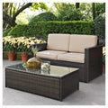 Palm Harbor 2pc Outdoor Wicker Seating Set with Loveseat & Glass Top Table Sand - Crosley: Steel Frame, UV-Resistant