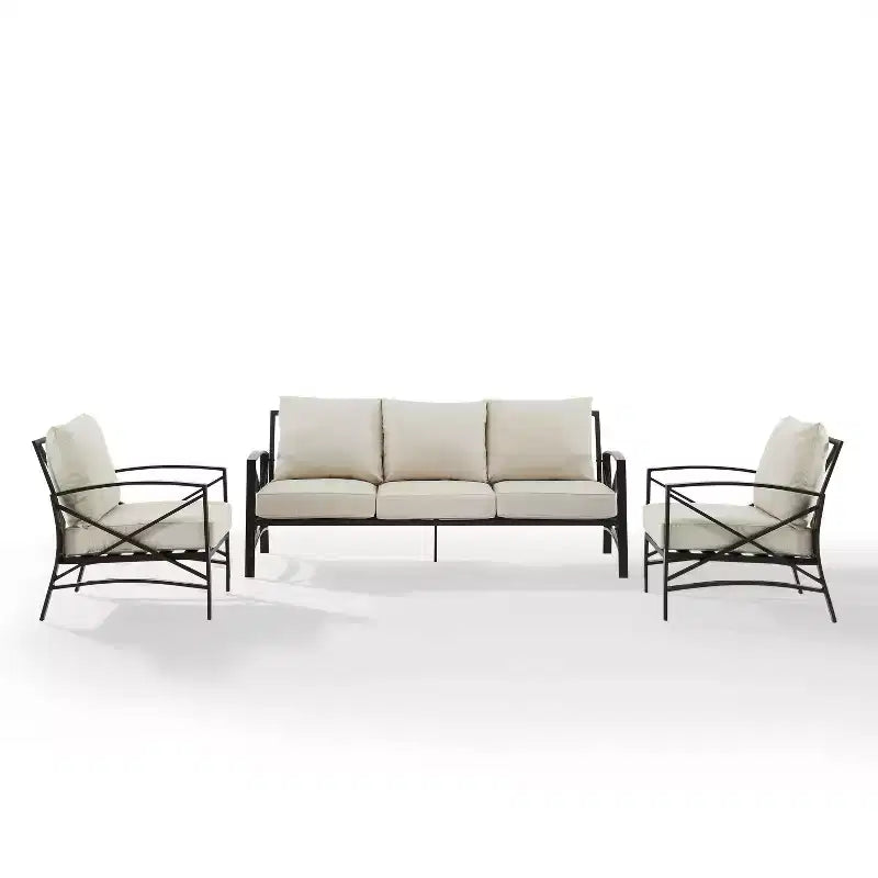 Ensemble de canapé d'extérieur 3 pièces Kaplan avec canapé et 2 fauteuils - Avoine - Crosley
