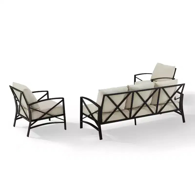 Ensemble de canapé d'extérieur 3 pièces Kaplan avec canapé et 2 fauteuils - Avoine - Crosley