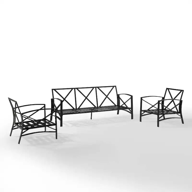 Ensemble de canapé d'extérieur 3 pièces Kaplan avec canapé et 2 fauteuils - Avoine - Crosley