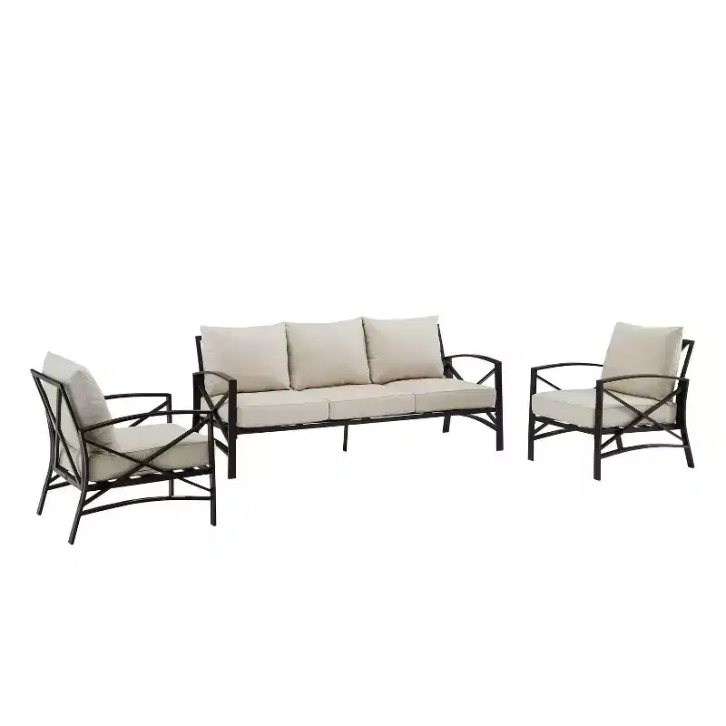 Ensemble de canapé d'extérieur 3 pièces Kaplan avec canapé et 2 fauteuils - Avoine - Crosley