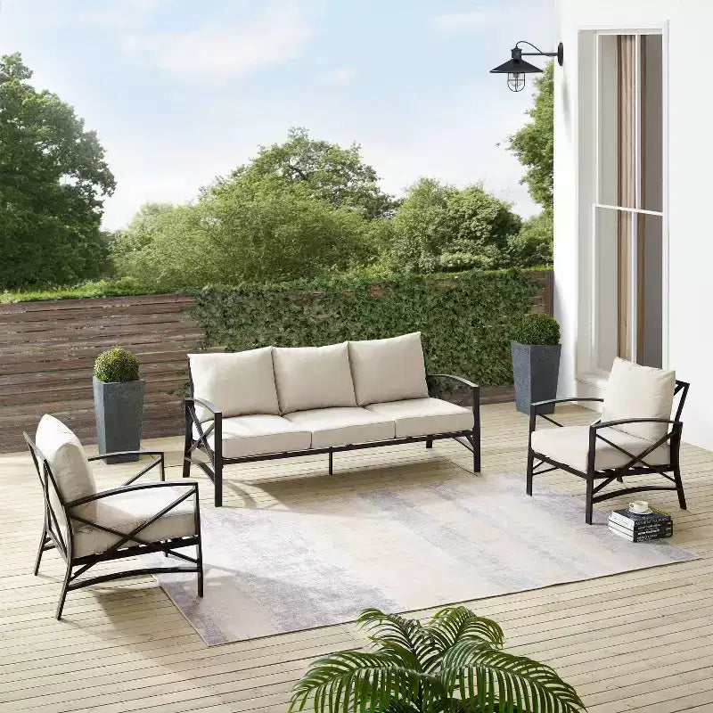 Ensemble de canapé d'extérieur 3 pièces Kaplan avec canapé et 2 fauteuils - Avoine - Crosley