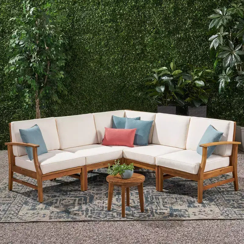 Perla 5pc Acacia Wood Sofa Set: Weather-Resistant Cushions, Christopher Knight Home