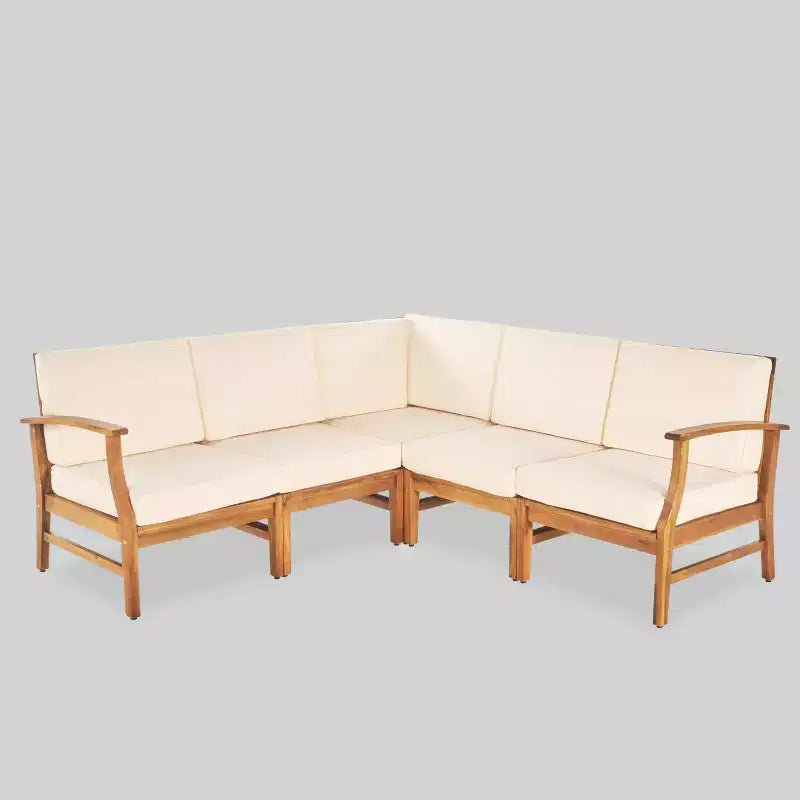 Ensemble de canapé Perla 5 pièces en bois d'acacia : coussins résistants aux intempéries, Christopher Knight Home