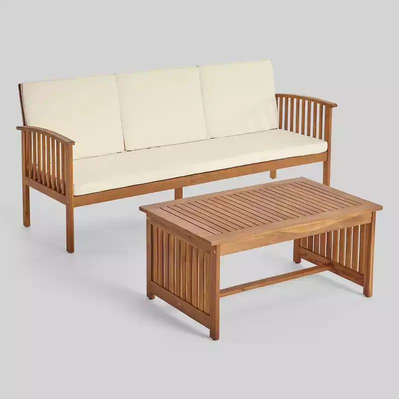 Ensemble 2 pièces canapé et table basse de patio en acacia Carolina Teak : Résistant aux intempéries avec coussins – Christopher Knight Home