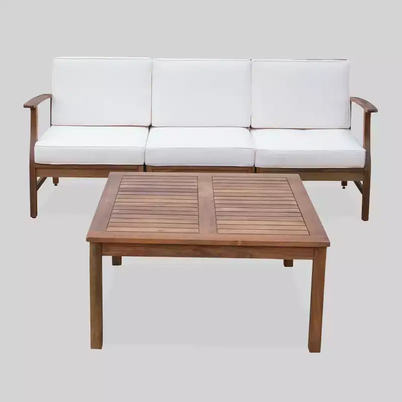 Ensemble de canapé d'angle 4 pièces en bois d'acacia Perla Teck/Crème - Christopher Knight Home : Salon de jardin résistant aux intempéries