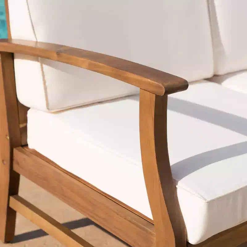 Ensemble de canapé d'angle 4 pièces en bois d'acacia Perla Teck/Crème - Christopher Knight Home : Salon de jardin résistant aux intempéries