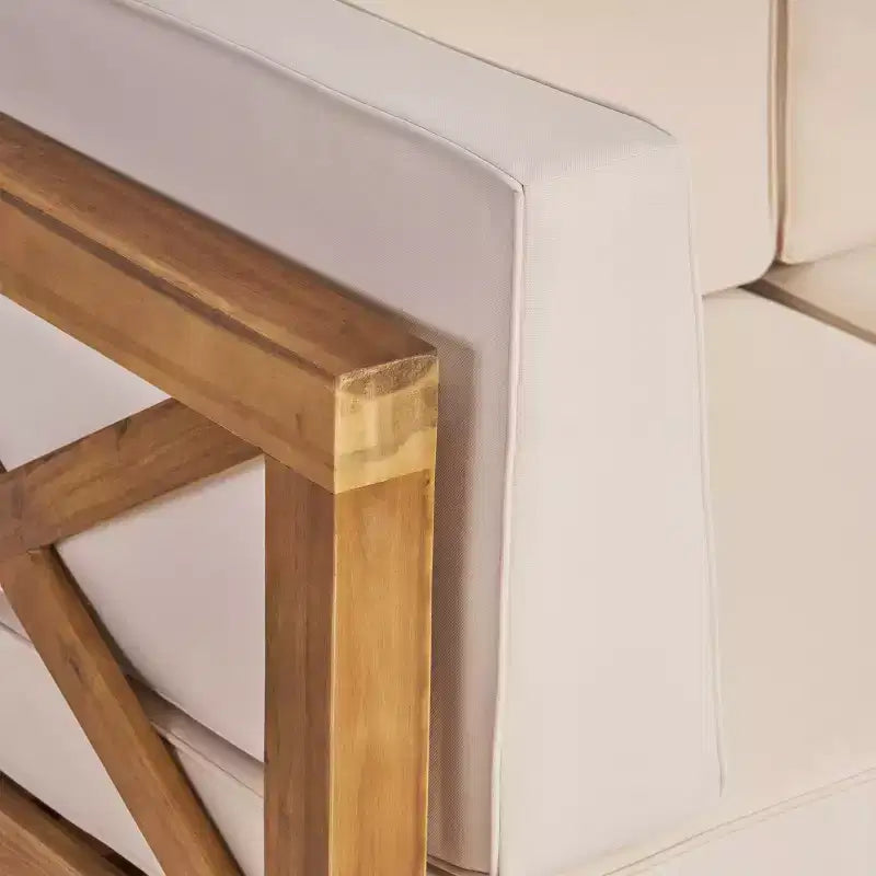 Ensemble de 5 canapés modulaires et fauteuils de club en bois d'acacia Brava - Teck/Beige - Christopher Knight Home