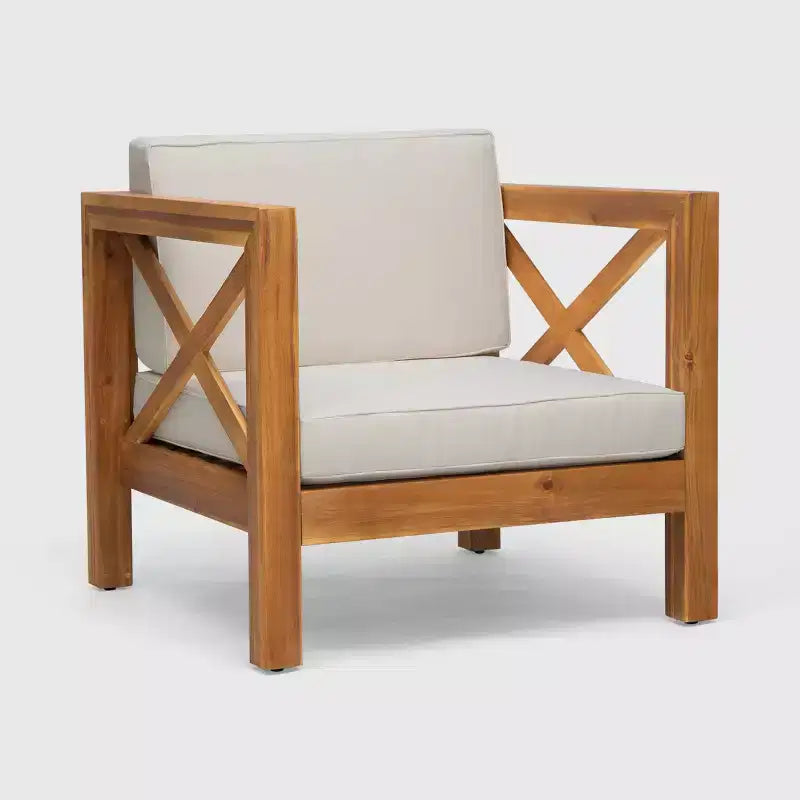 Ensemble de 5 canapés modulaires et fauteuils de club en bois d'acacia Brava - Teck/Beige - Christopher Knight Home