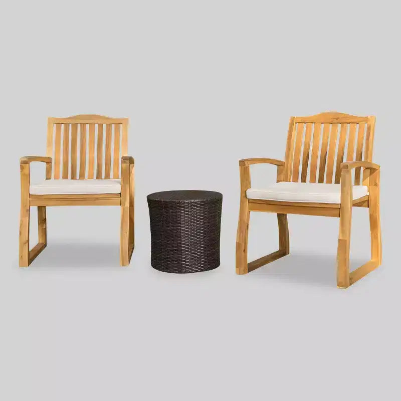 Ensemble de conversation d'extérieur 3 pièces en bois d'acacia et osier Tampa - Marron - Christopher Knight Home : Résistant aux intempéries avec coussins