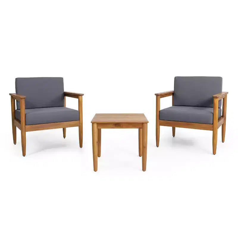3pc Magnolia Patio Acacia Wood 2 Seater Chat Set - Teak/Dark Gray - Christopher Knight Home: Outdoor Conversation Furniture with Cushions