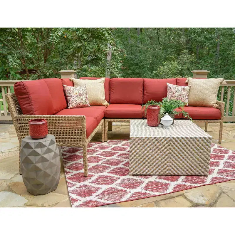 Sectionnel en osier Riviera 5 pièces Leisure Made en tissu rouge