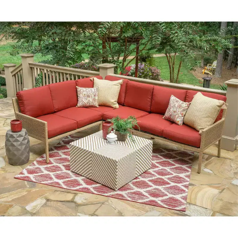 Sectionnel en osier Riviera 5 pièces Leisure Made en tissu rouge