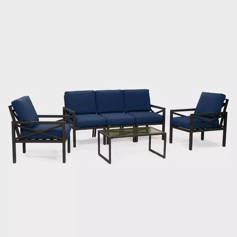 Leisure Made Blakely 6pc Aluminum Seating in Navy Fabric