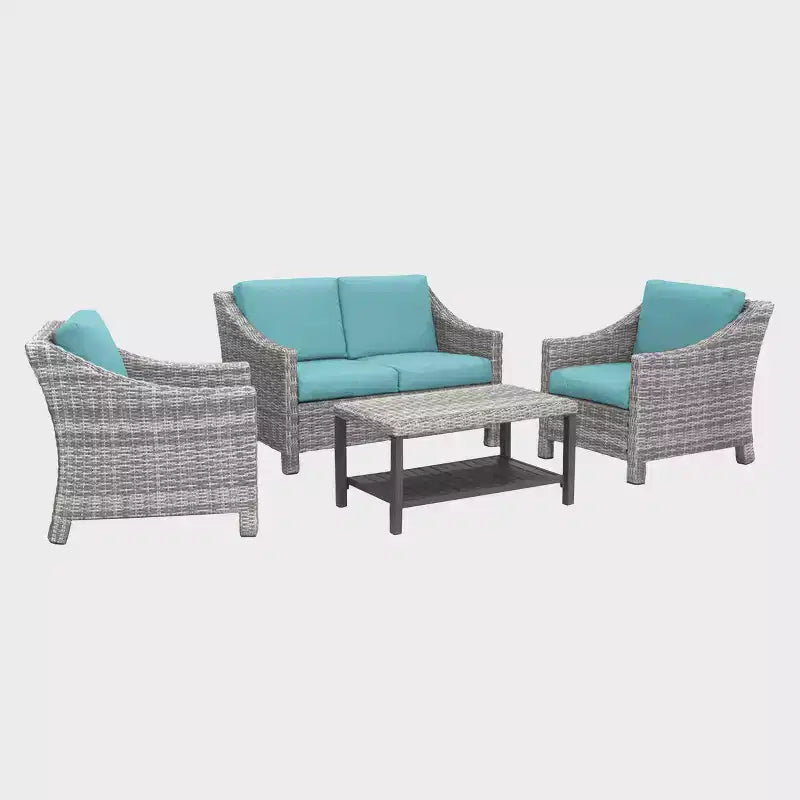 Leisure Made Marietta 4pc Wicker Seating in Spa Blue Fabric
