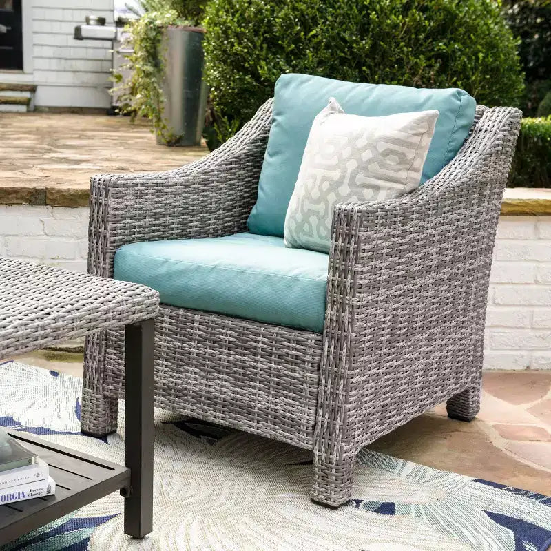 Ensemble de 4 fauteuils en osier Marietta Leisure Made avec tissu bleu lagon