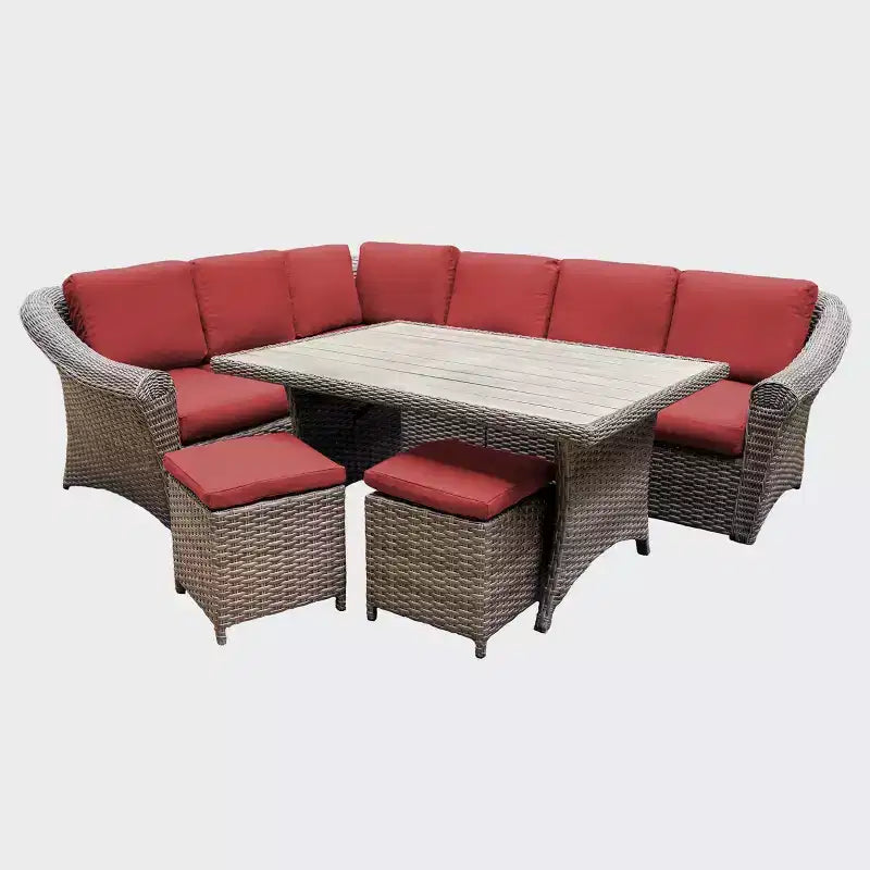 Leisure Made Walton 7pc Wicker Sectional in Red Fabric