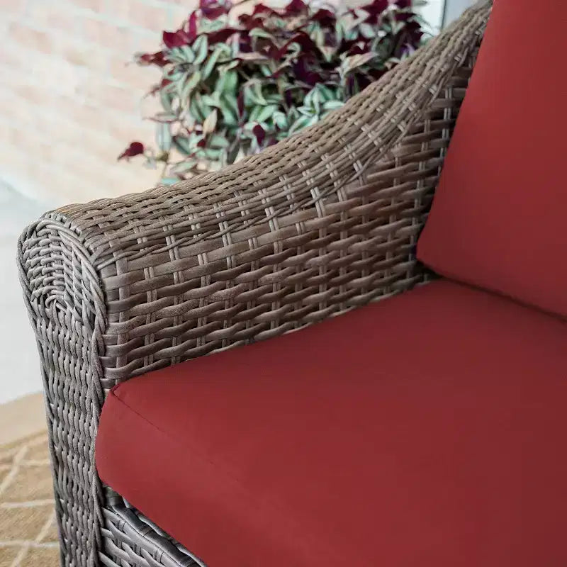 Ensemble sectionnel Walton 7 pièces en osier avec coussins rouges de Leisure Made