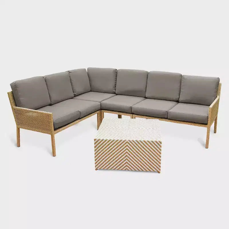 Leisure Made Riviera 5pc Wicker Sectional in Gray Fabric