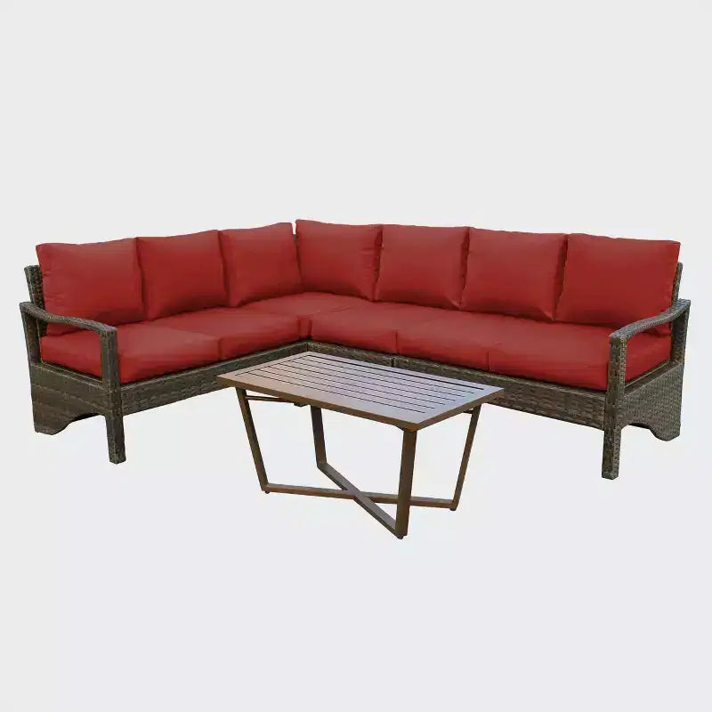 Leisure Made Augusta 5pc Wicker Sectional in Red Fabric