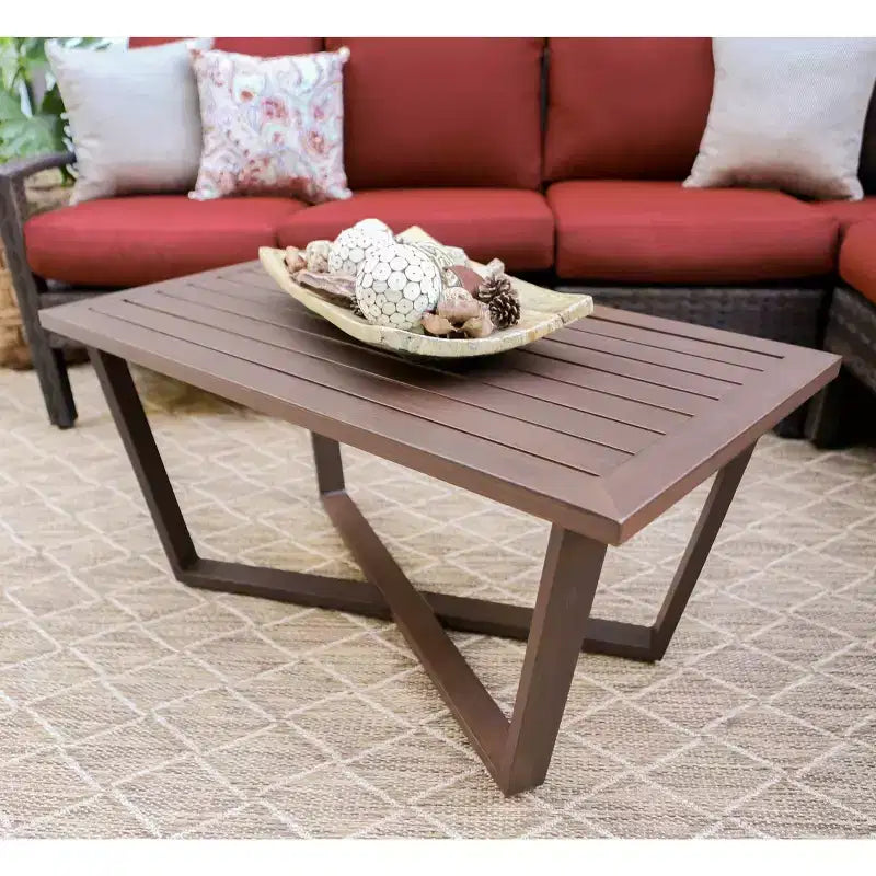 Canapé d'angle en osier Leisure Made Augusta 5 pièces avec tissu rouge