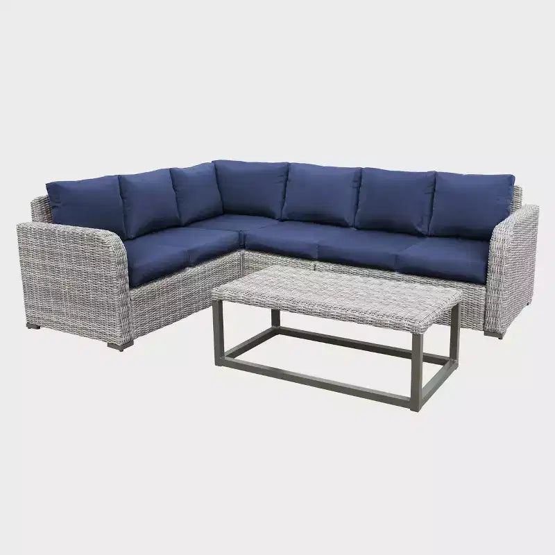 Leisure Made Forsyth 5pc Wicker Sectional in Navy Fabric