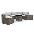 Greemotion 6pc Barbuda Teak Wood Outdoor Patio Firepit Sets Brown: Aluminum Frame, Ceramic Tile, UV Protection
