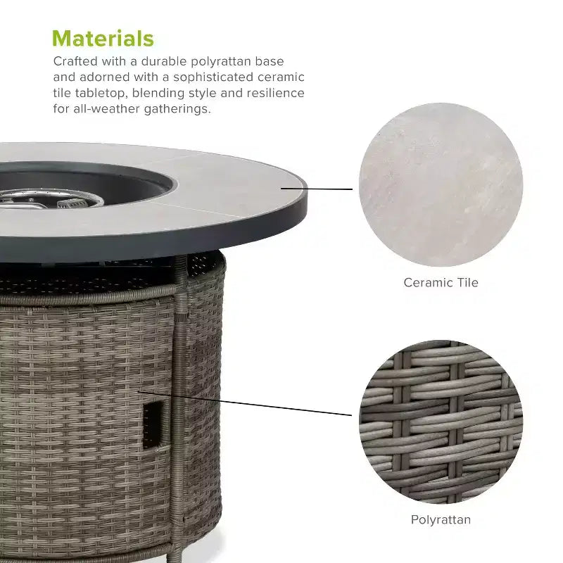 Greemotion Ensemble de Foyer d'Extérieur Barbuda 6 pièces en Bois de Teck Marron : Cadre en Aluminium, Carreaux de Céramique, Protection UV