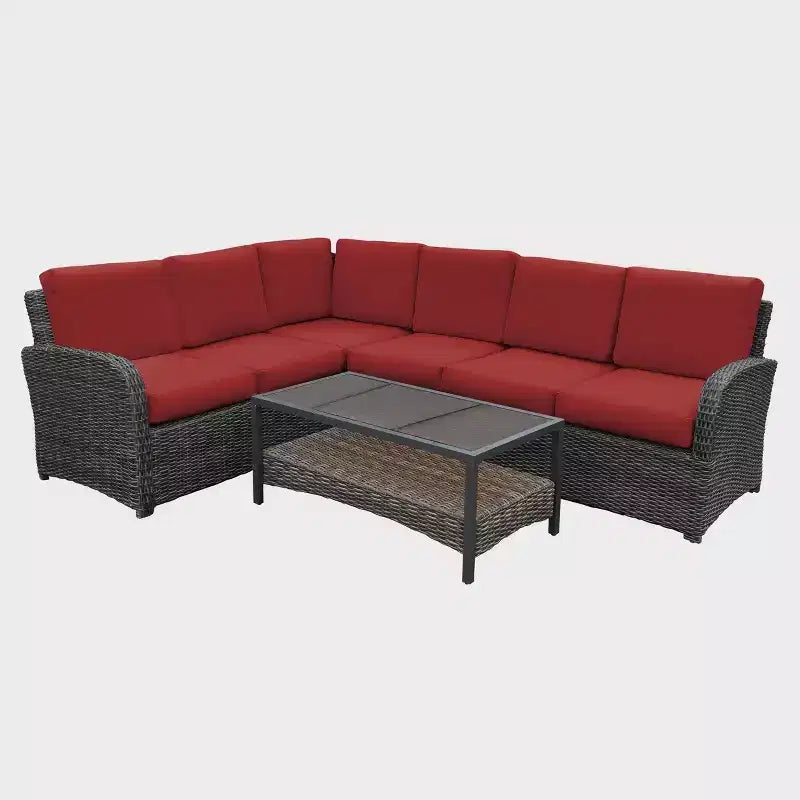 Leisure Made Jackson 5pc Wicker Sectional in Red Fabric