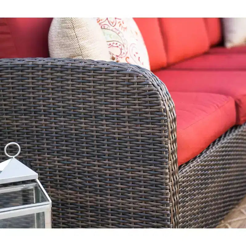 Canapé d'angle en osier Leisure Made Jackson 5 pièces avec tissu rouge