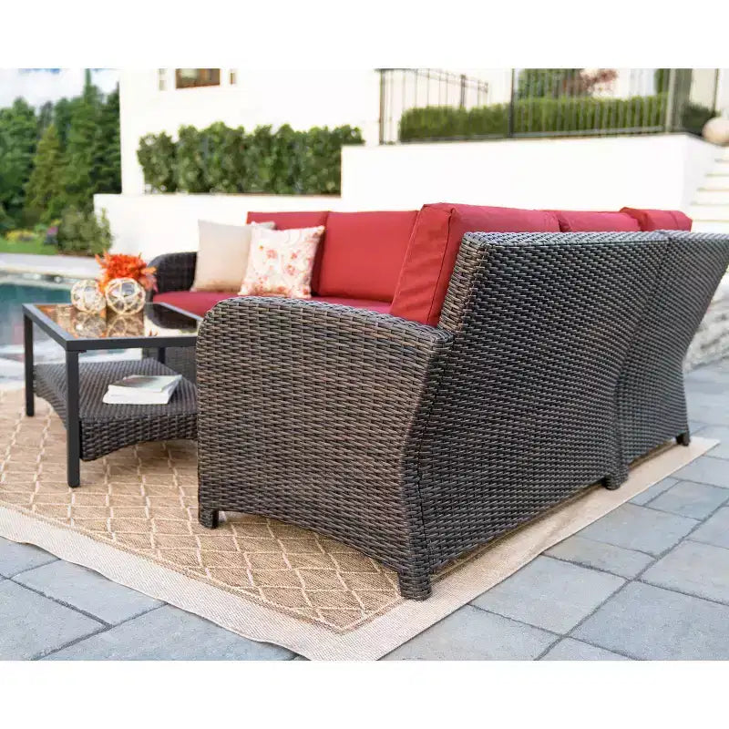 Canapé d'angle en osier Leisure Made Jackson 5 pièces avec tissu rouge