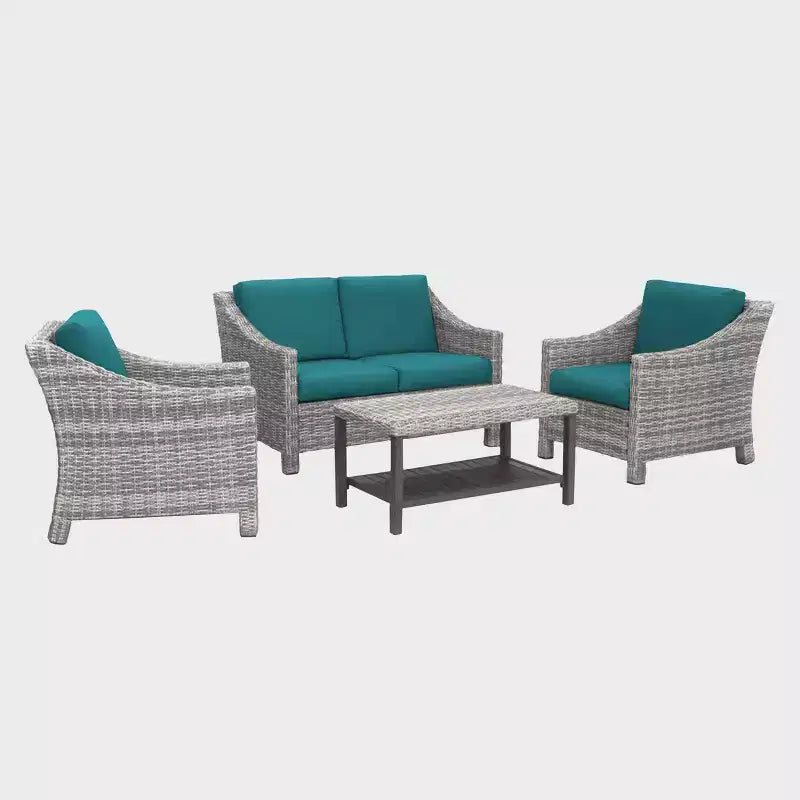 Leisure Made Marietta 4pc Wicker Seating in Peacock Fabric