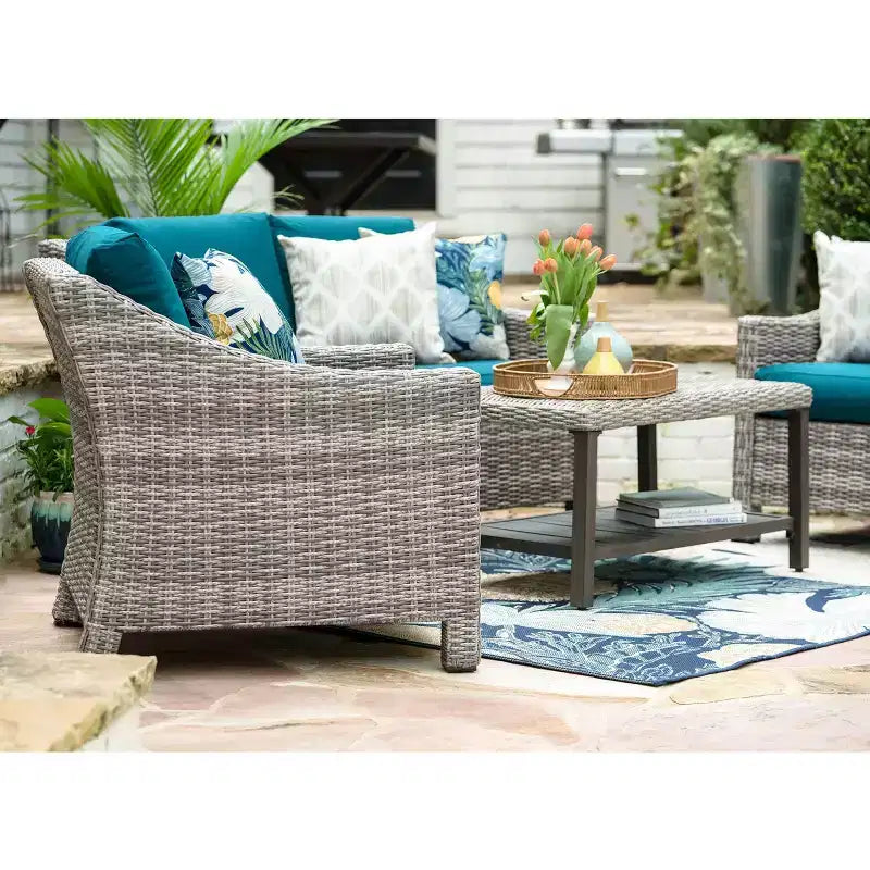 Ensemble de 4 fauteuils en osier Leisure Made Marietta avec tissu Peacock