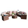 Sunsitt 11pc Outdoor Patio Half Moon Wicker Sofa with 4 Side Table and Pillows Brown