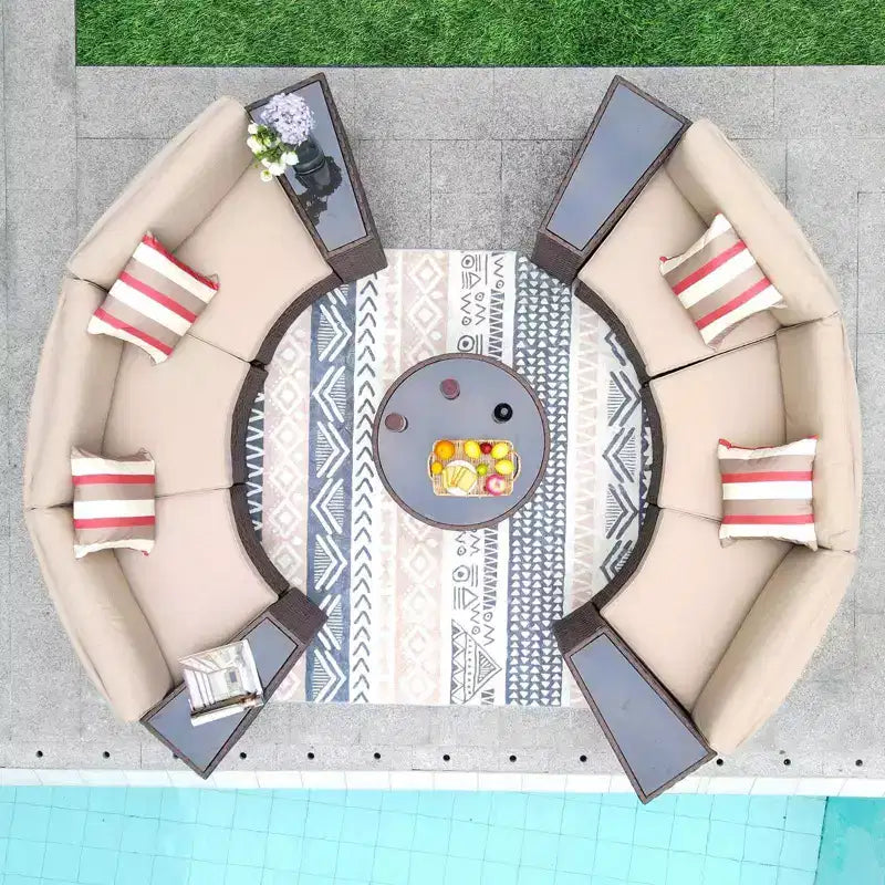 Sunsitt Canapé d'extérieur 11 pièces en rotin demi-lune avec 4 tables d'appoint et coussins, marron