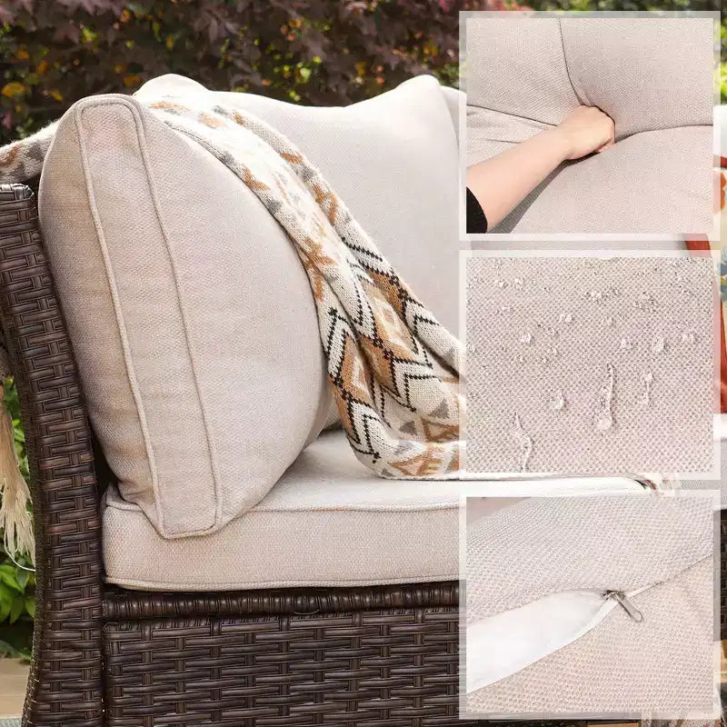 Captiva Designs Ensemble de 8 pièces en rotin tressé d'extérieur avec foyer et pouf, beige