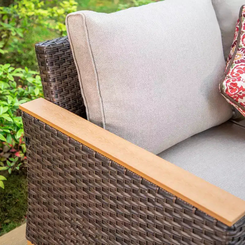 Captiva Designs Ensemble de 8 pièces en rotin tressé d'extérieur avec foyer et pouf, beige