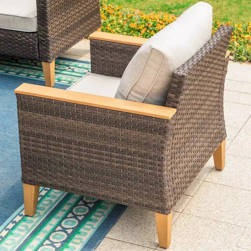Captiva Designs Ensemble de 8 pièces en rotin tressé d'extérieur avec foyer et pouf, beige