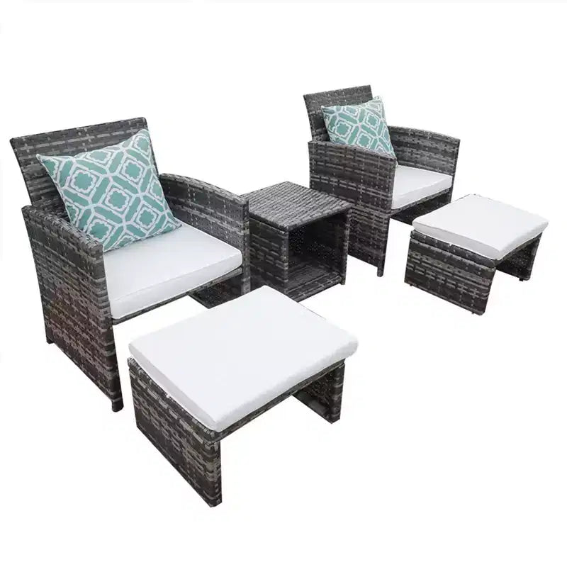 Sunsitt 5pc Outdoor Conversation Chair and Ottoman Set with Coffee Table White