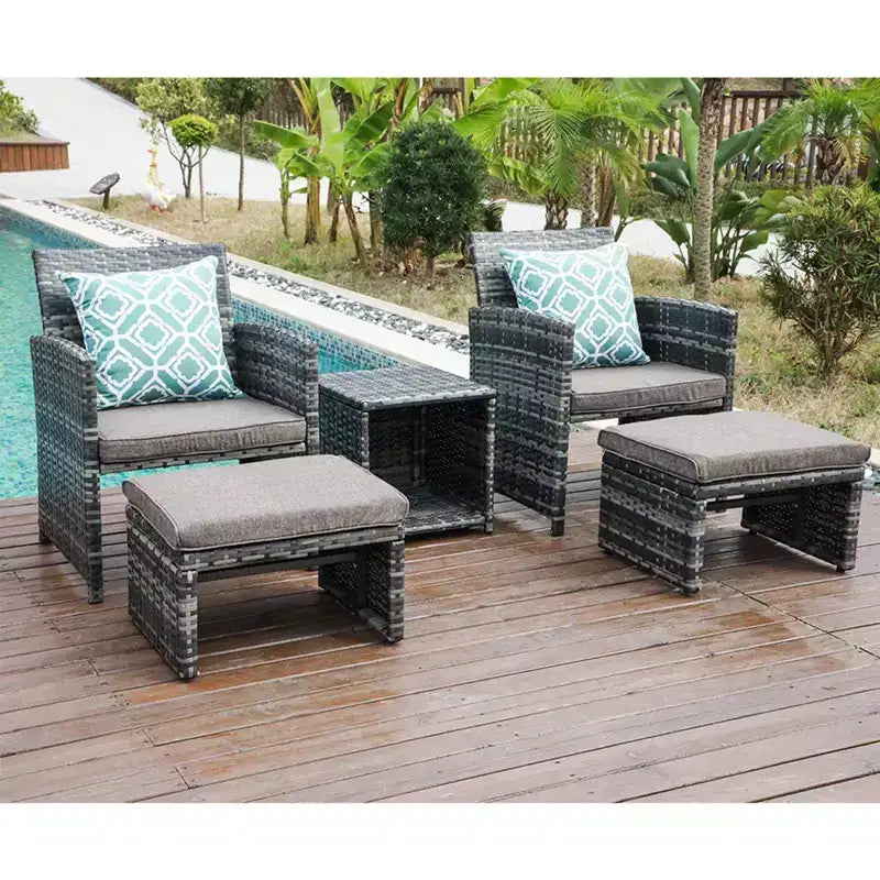 Sunsitt Ensemble de 5 fauteuils de conversation d'extérieur et poufs avec table basse blanc