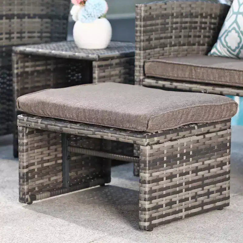 Sunsitt Ensemble de 5 fauteuils de conversation d'extérieur et poufs avec table basse blanc