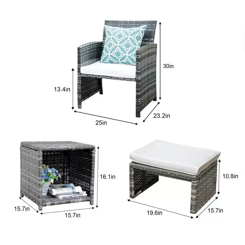 Sunsitt Ensemble de 5 fauteuils de conversation d'extérieur et poufs avec table basse blanc
