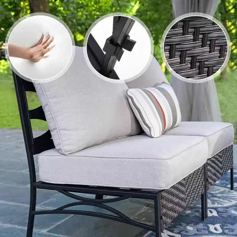 Captiva Designs Ensemble de conversation d'extérieur incurvé demi-lune 8 pièces 6 places avec tables basses