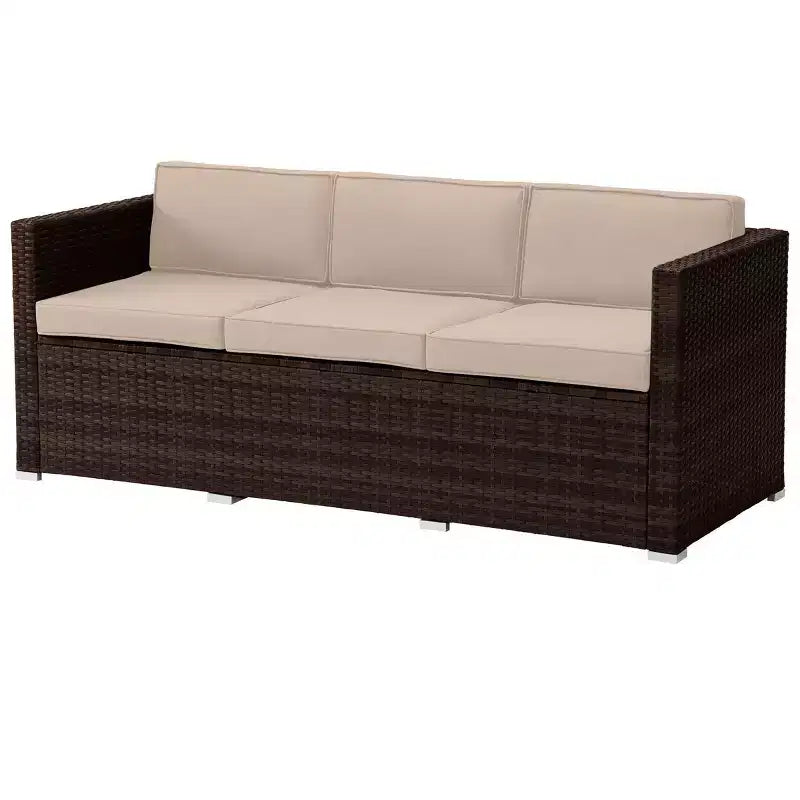 Ensemble de mobilier de jardin 3 pièces en rotin Pure Garden avec ottomane sectionnelle et table, couleur marron